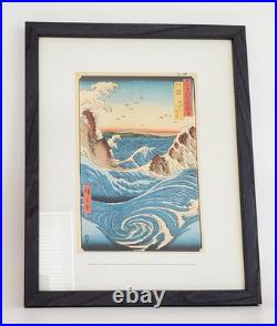 Utagawa Hiroshige's 1855 Woodblock Print Navaro Rapids Awa Province Framed