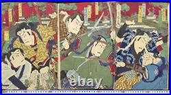 Utagawa Kunimasa Japan Woodblock Print Kabuki Beauty Ship Samurai Allow triptych