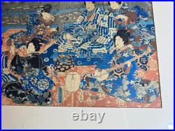 Utagawa Kunisada (1786 1865) Triptych Samurai In A Garden Woodblock Framed