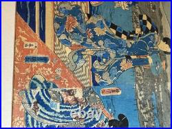 Utagawa Kunisada (1786 1865) Triptych Samurai In A Garden Woodblock Framed