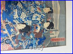 Utagawa Kunisada (1786 1865) Triptych Samurai In A Garden Woodblock Framed