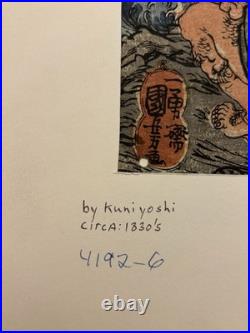 Utagawa Kuniyoshi Original Antique 1840s Woodblock Japanese Warrior