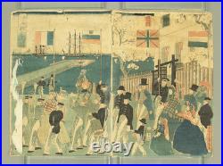 Utagawa Sadahide (1807-1879) Original Woodblock prints / Yokohama Port on Sunday