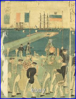 Utagawa Sadahide (1807-1879) Original Woodblock prints / Yokohama Port on Sunday