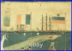 Utagawa Sadahide (1807-1879) Original Woodblock prints / Yokohama Port on Sunday