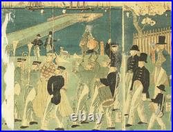 Utagawa Sadahide (1807-1879) Original Woodblock prints / Yokohama Port on Sunday