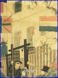 Utagawa Sadahide (1807-1879) Original Woodblock prints / Yokohama Port on Sunday