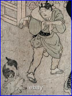 Utagawa Toyokuni I Antique Woodblock Circa 1800 Ryogoku Bridge Japan