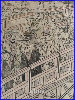 Utagawa Toyokuni I Antique Woodblock Circa 1800 Ryogoku Bridge Japan