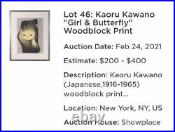 VINTAGE KAORU KAWANO Japanese Artist (1916-1965) WOODBLOCK PRINT PENCIL SIGNED