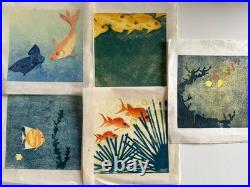 VTG 1930s Japanese Inspired Original Woodblock prints Fish Ocean Reefs 8x8