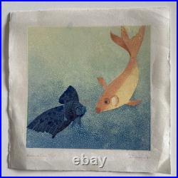 VTG 1930s Japanese Inspired Original Woodblock prints Fish Ocean Reefs 8x8