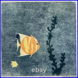 VTG 1930s Japanese Inspired Original Woodblock prints Fish Ocean Reefs 8x8