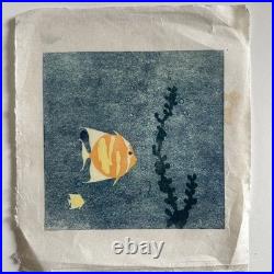 VTG 1930s Japanese Inspired Original Woodblock prints Fish Ocean Reefs 8x8