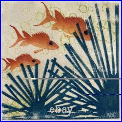 VTG 1930s Japanese Inspired Original Woodblock prints Fish Ocean Reefs 8x8