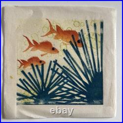 VTG 1930s Japanese Inspired Original Woodblock prints Fish Ocean Reefs 8x8