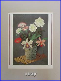 VTG B. Ohno Japanese Orchid Floral Woodblock Print