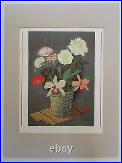VTG B. Ohno Japanese Orchid Floral Woodblock Print
