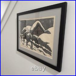 VTG Mid Century Kiyoshi Saito Winter in Aizu Japanese Woodblock Pencil Signed