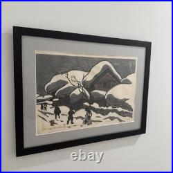 VTG Mid Century Kiyoshi Saito Winter in Aizu Japanese Woodblock Pencil Signed