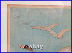 VTG Ohara Koson Shoson Flying Geese Japanese Woodblock Print Framed Signed