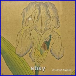VTG Original Japanese Woodblock Print Iris, Framed 15.75 x 20.5, Under Glass
