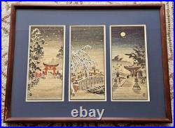 VTG Triptych Japanese Woodblock Prints Benji Asada Paintings Rice Paper FRAMED