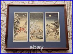 VTG Triptych Japanese Woodblock Prints Benji Asada Paintings Rice Paper FRAMED