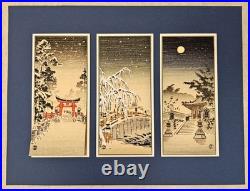 VTG Triptych Japanese Woodblock Prints Benji Asada Paintings Rice Paper FRAMED