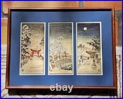 VTG Triptych Japanese Woodblock Prints Benji Asada Paintings Rice Paper FRAMED