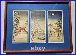 VTG Triptych Japanese Woodblock Prints Benji Asada Paintings Rice Paper FRAMED