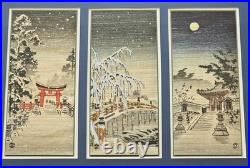 VTG Triptych Japanese Woodblock Prints Benji Asada Paintings Rice Paper FRAMED