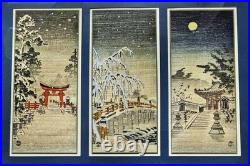 VTG Triptych Japanese Woodblock Prints Benji Asada Paintings Rice Paper FRAMED