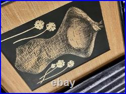 Vintage 50's Kaoru Kawano Tanpopo Japanese Woodblock Print Girl & Flowers Signed