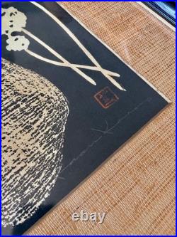 Vintage 50's Kaoru Kawano Tanpopo Japanese Woodblock Print Girl & Flowers Signed