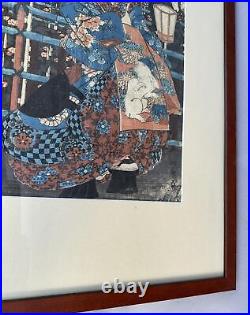 Vintage Antique Oriental Woodblock Print of a Person with a Rabbit on his Robe