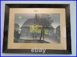 Vintage Bakufu Ohno Full August Moon Night Scene Of Farmhouse Japanese Woodblock