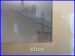 Vintage Bakufu Ohno Full August Moon Night Scene Of Farmhouse Japanese Woodblock