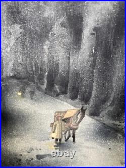Vintage Eiichi Kotozuka Japanese Woodblock Avenue of Cedar Trees by Uchida 1950s