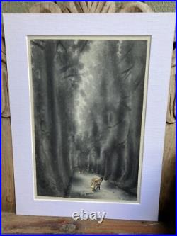 Vintage Eiichi Kotozuka Japanese Woodblock Avenue of Cedar Trees by Uchida 1950s