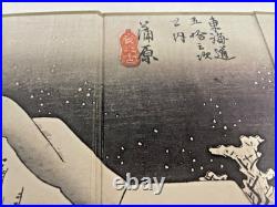 Vintage Folding Panel Utagawa Hiroshige Woodblock Print Evening Snow at Kanbara