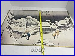 Vintage Folding Panel Utagawa Hiroshige Woodblock Print Evening Snow at Kanbara