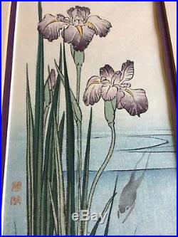 Vintage Gyosui Suzuki Original Japanese Woodblock Rare Iris And Frog Framed