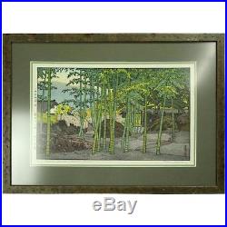Vintage Japanese T. Yoshida Wood Block Print Bamboo Garden, Signed, circa 1930