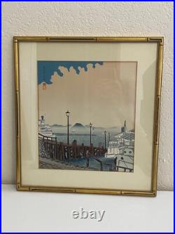 Vintage Japanese Tokuriki Tomikichiro Woodblock Print Hamaotsu Evening View