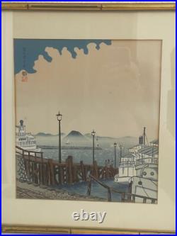 Vintage Japanese Tokuriki Tomikichiro Woodblock Print Hamaotsu Evening View