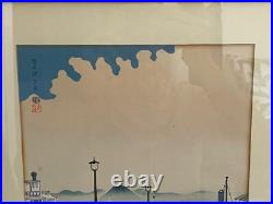 Vintage Japanese Tokuriki Tomikichiro Woodblock Print Hamaotsu Evening View