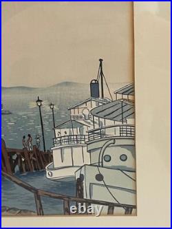 Vintage Japanese Tokuriki Tomikichiro Woodblock Print Hamaotsu Evening View
