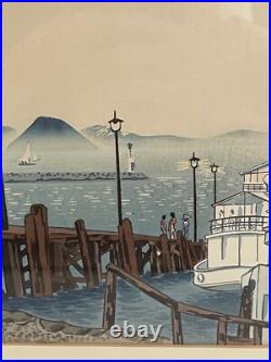 Vintage Japanese Tokuriki Tomikichiro Woodblock Print Hamaotsu Evening View