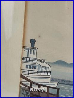 Vintage Japanese Tokuriki Tomikichiro Woodblock Print Hamaotsu Evening View